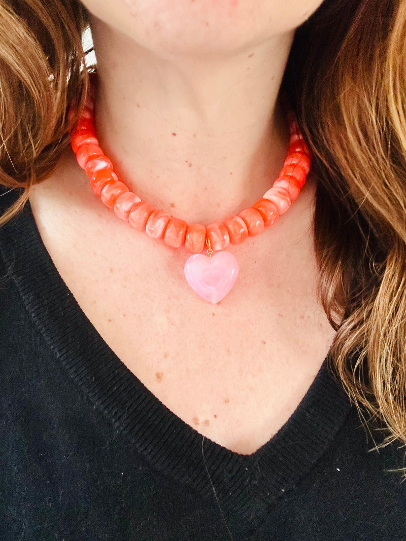  Collier de perles CLAUDIE – Collier cœur coloré fait main-Colliers-Camilmari Bijoux-Camilmari Bijoux.
