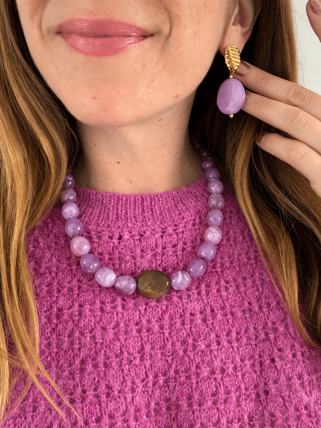 Coffret bijoux femme APOLLINE – Collier + boucles d'oreilles - Camilmari Bijoux - Aubergine & chocolat