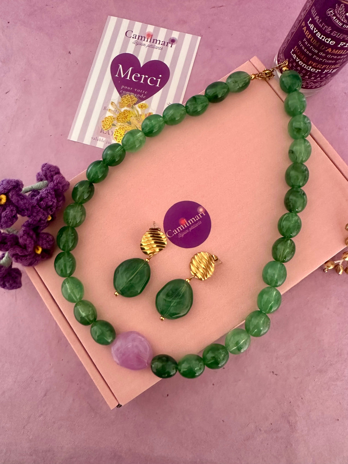 Coffret bijoux femme APOLLINE – Collier + boucles d'oreilles - Camilmari Bijoux - Chocolat & ambre