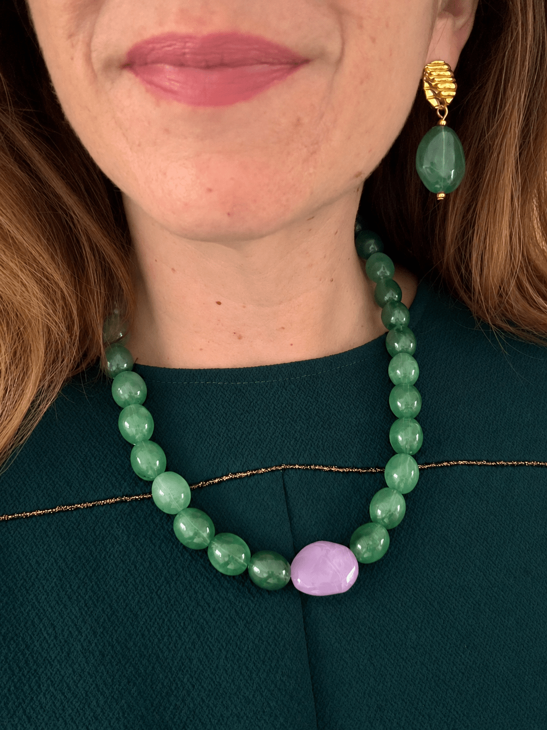 Coffret bijoux femme APOLLINE – Collier + boucles d'oreilles - Camilmari Bijoux - Émeraude & lilas