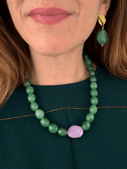 Coffret bijoux femme APOLLINE – Collier + boucles d'oreilles - Camilmari Bijoux - Émeraude & lilas