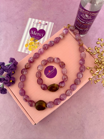Coffret bijoux femme APOLLINE – Collier + bracelet - Camilmari Bijoux - Aubergine & chocolat