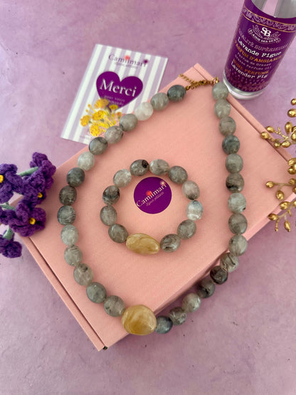 Coffret bijoux femme APOLLINE – Collier + bracelet - Camilmari Bijoux - Gris & sable