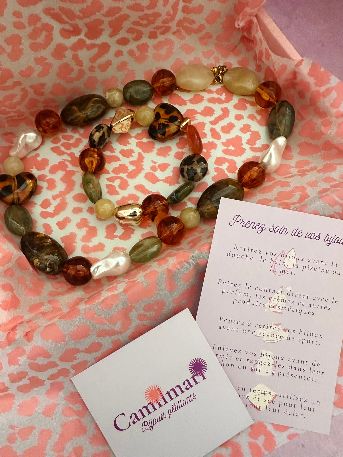Coffret bijoux femme ZÉLIE – Collier + bracelet - Camilmari Bijoux - 15 cm