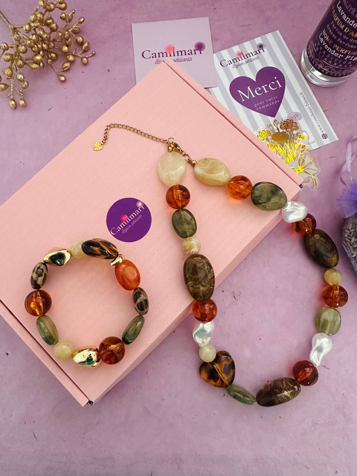 Coffret bijoux femme ZÉLIE – Collier + bracelet - Camilmari Bijoux - 15 cm
