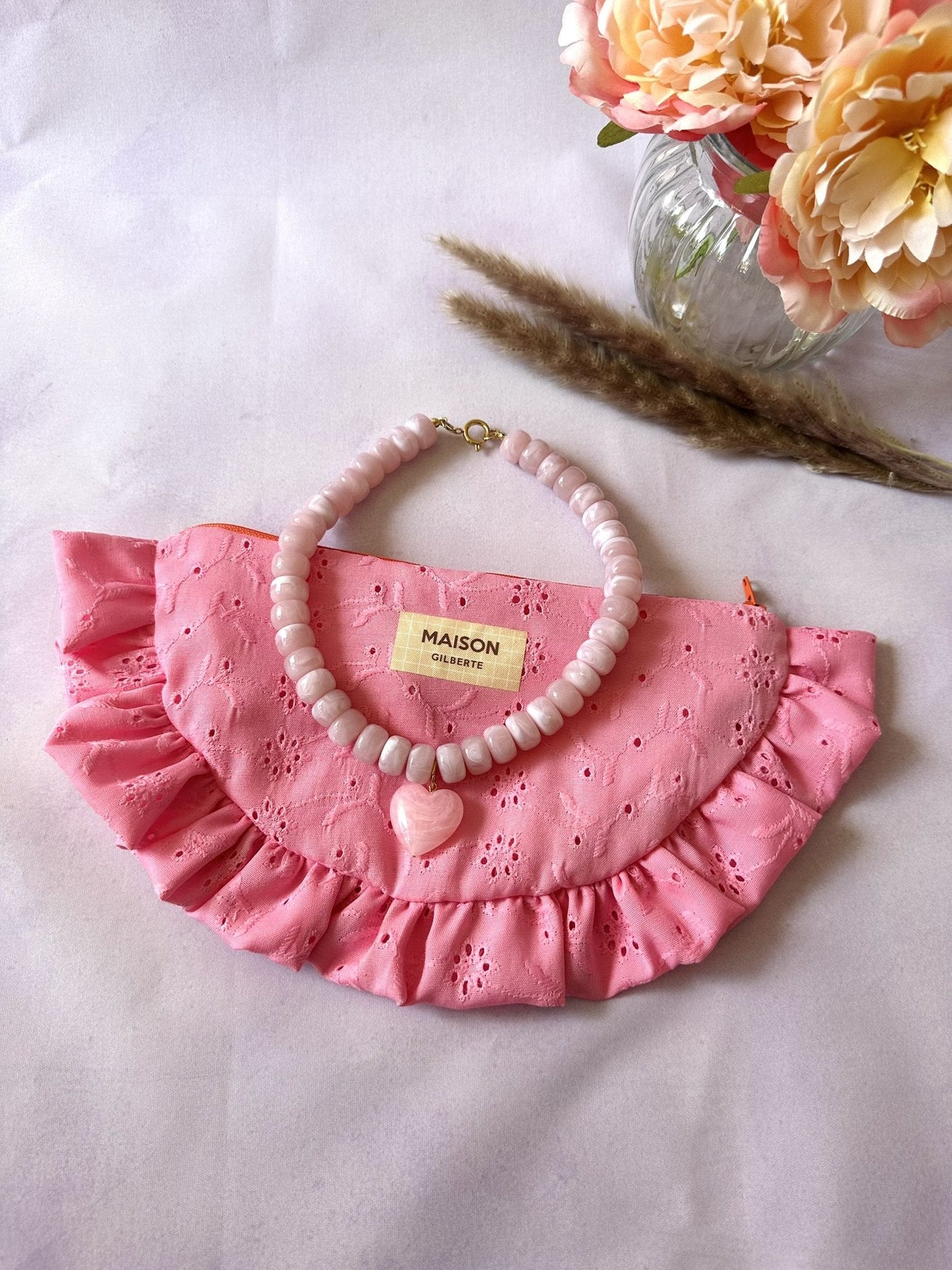 Coffret cadeau fête des mères CLAUDIE - Camilmari Bijoux - Broderie anglaise rose