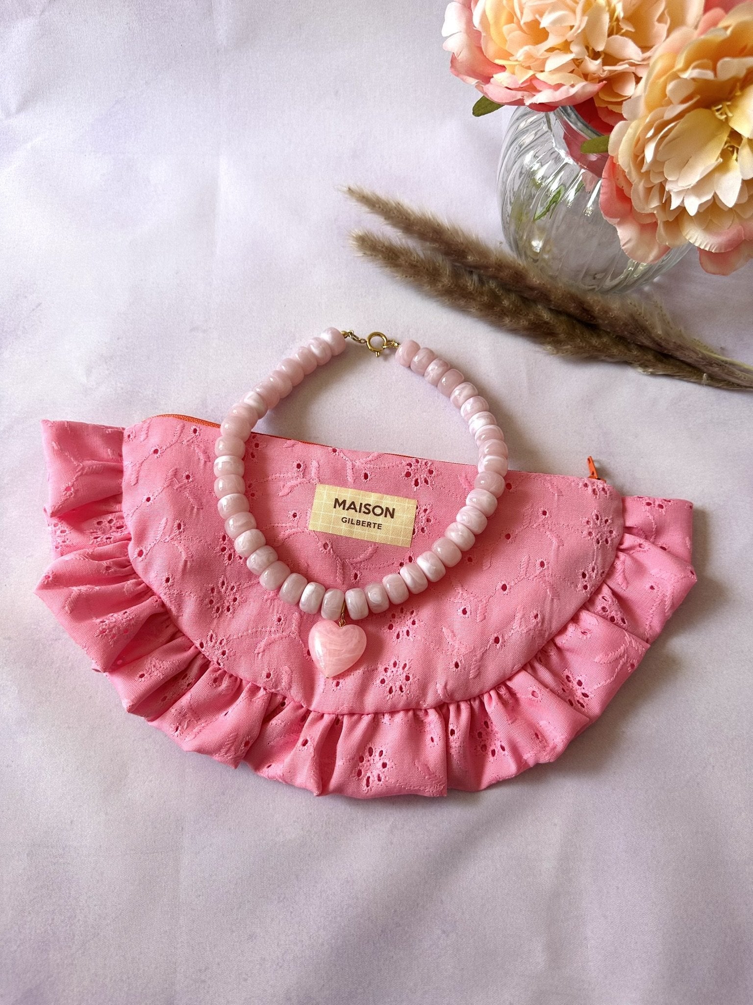 Coffret cadeau fête des mères CLAUDIE - Camilmari Bijoux - Broderie anglaise rose