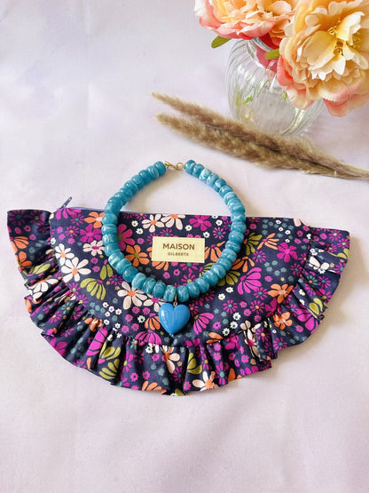Coffret cadeau fête des mères CLAUDIE - Camilmari Bijoux - Fleuri dans les tons de prune rose pâle orange et bleu canard