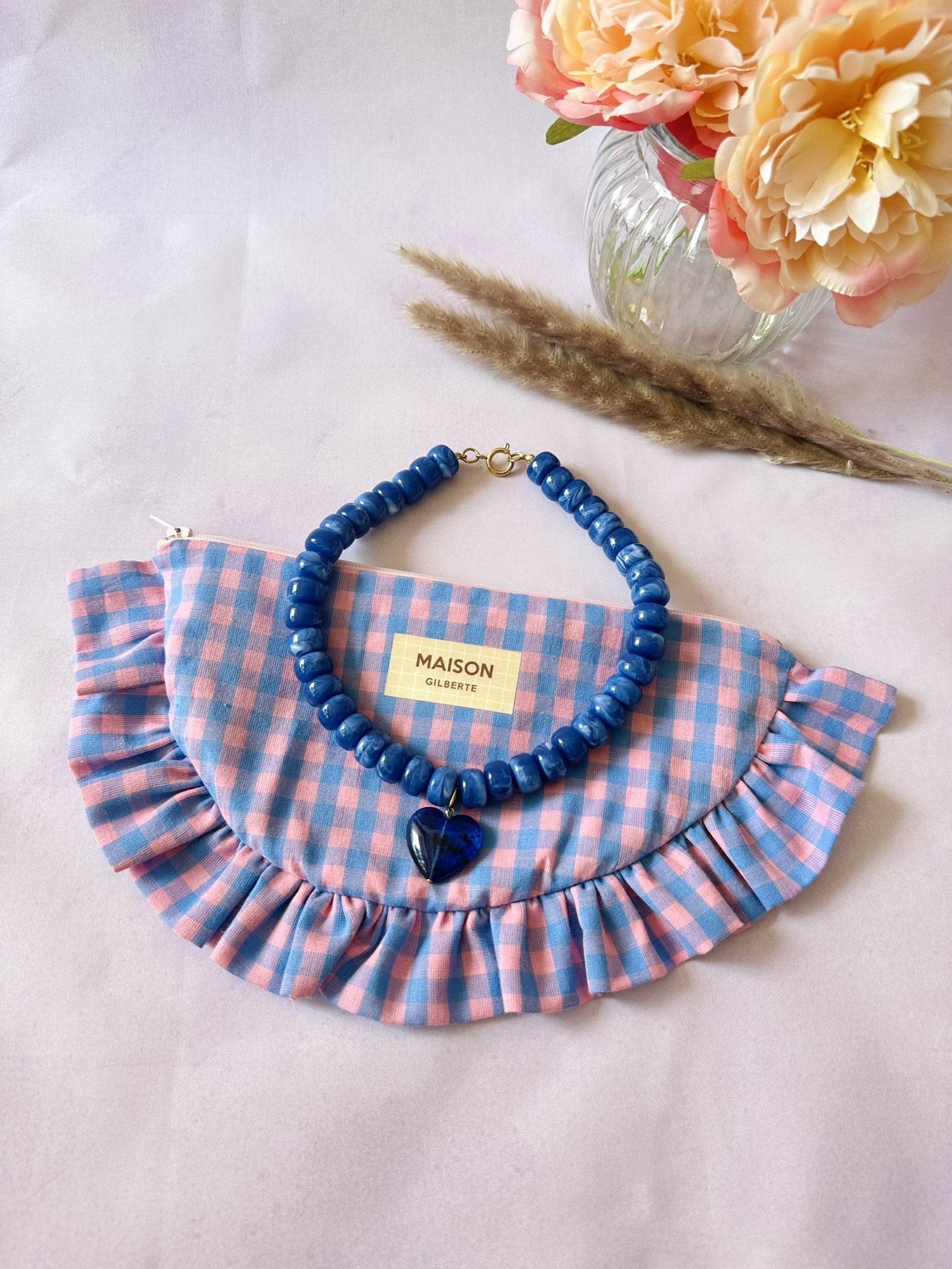 Coffret cadeau fête des mères CLAUDIE - Camilmari Bijoux - Vichy bleu et rose