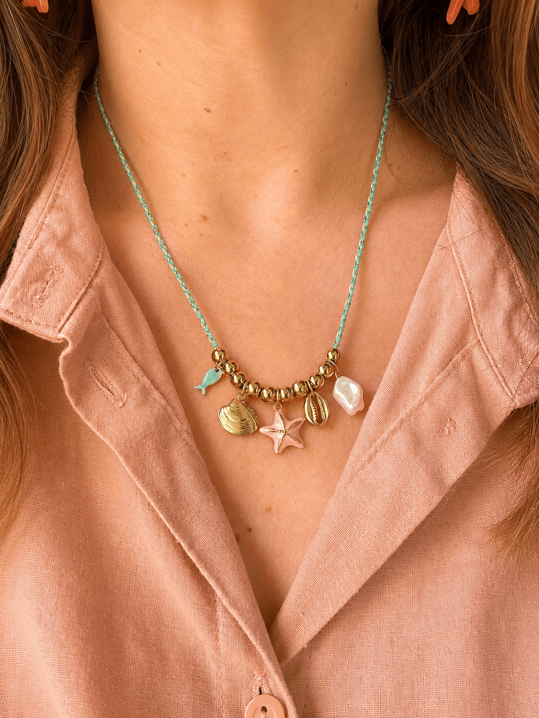 Collier à breloques TAMARA - Camilmari Bijoux - Bleu vert turquoise avec breloques