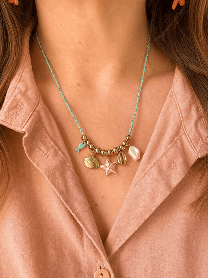 Collier à breloques TAMARA - Camilmari Bijoux - Bleu vert turquoise avec breloques