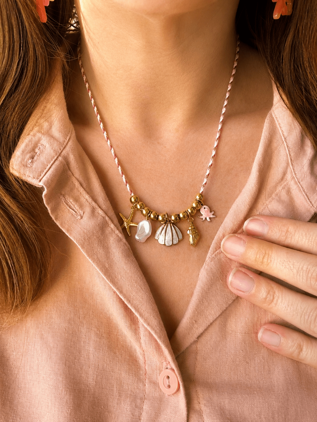 Collier à breloques TAMARA - Camilmari Bijoux - Rose violet avec breloques
