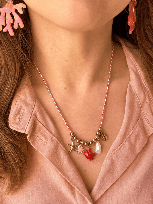 Collier à breloques TAMARA - Camilmari Bijoux - Rouge corail avec breloques