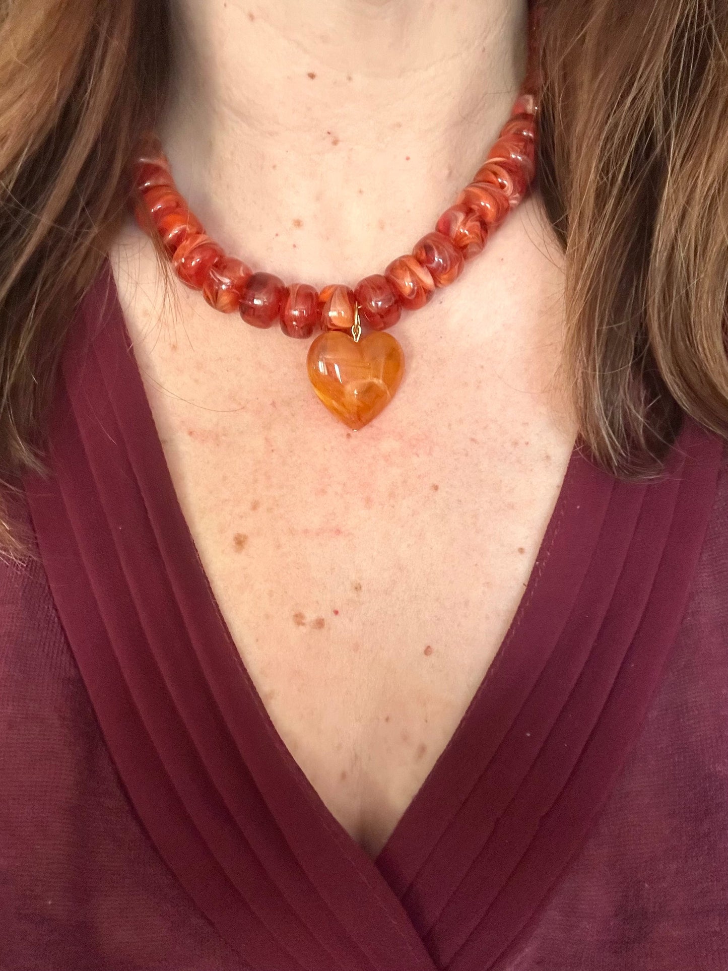 Collier avec coeur CLAUDIE - Camilmari Bijoux - Rose pâle marbré