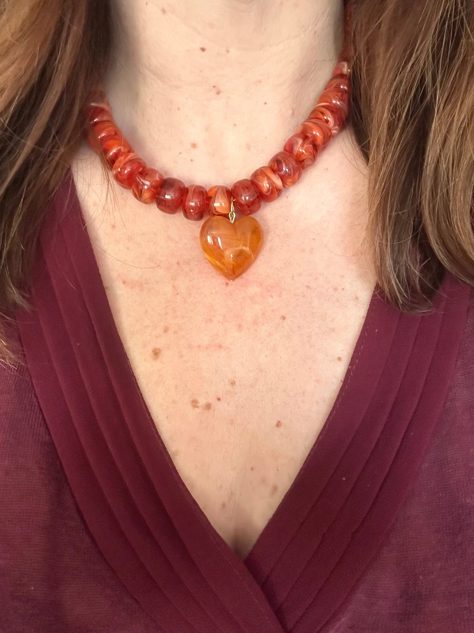 Collier avec coeur CLAUDIE - Camilmari Bijoux - Rose pâle marbré