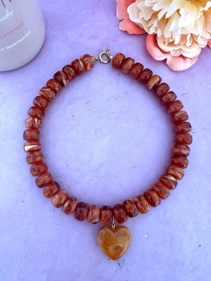 Collier avec coeur CLAUDIE - Camilmari Bijoux - Terracotta - brique marbré