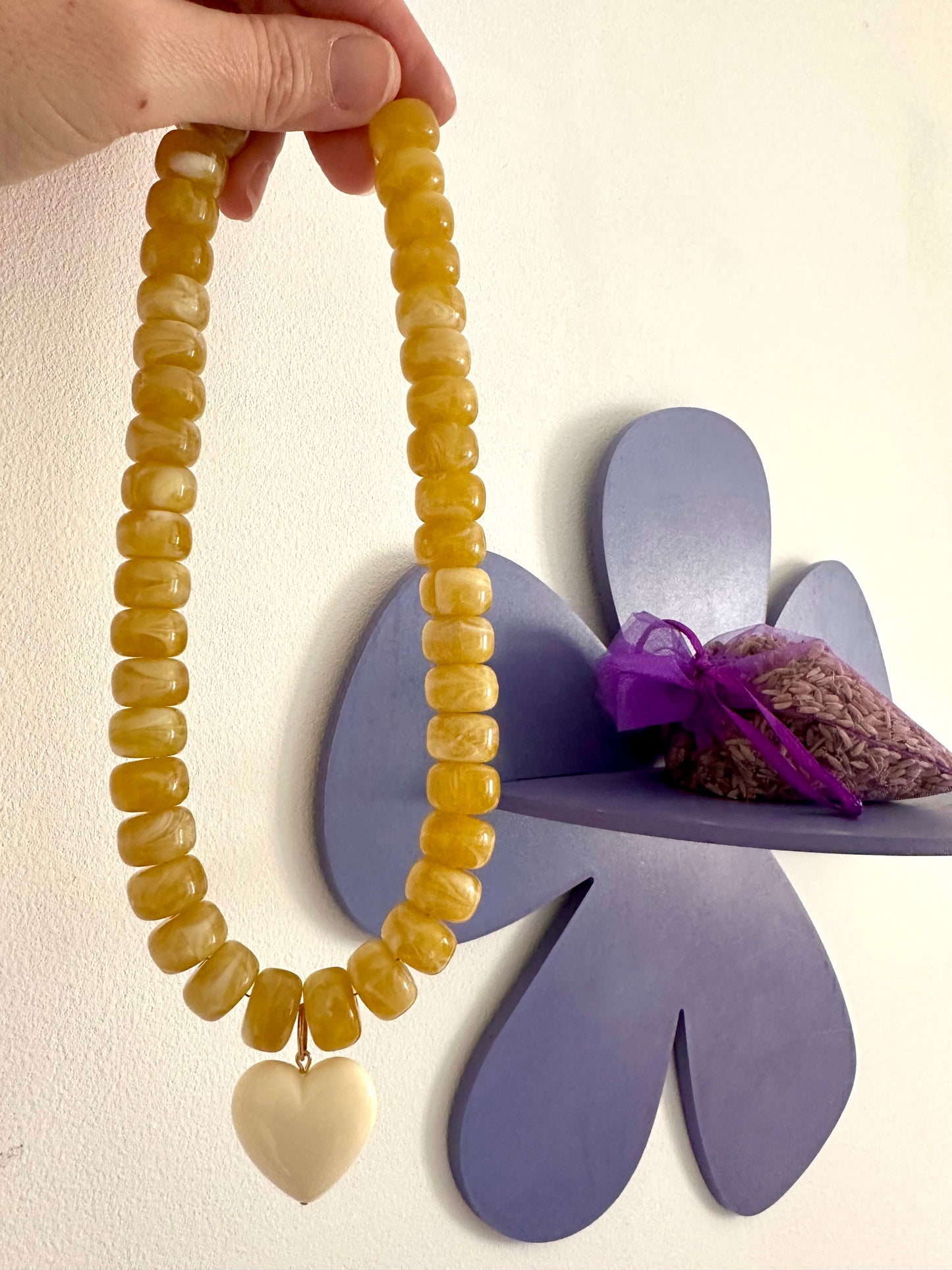 Collier avec coeur CLAUDIE - Camilmari Bijoux - Vert intense marbré