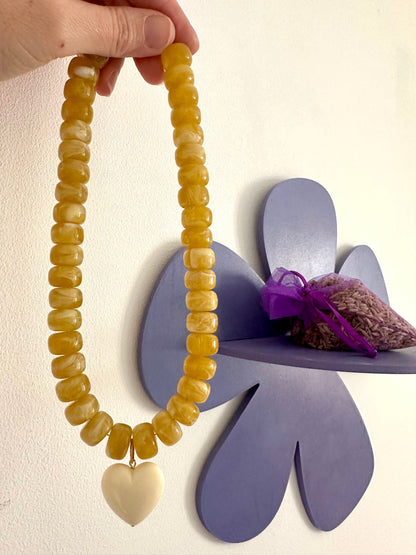 Collier avec coeur CLAUDIE - Camilmari Bijoux - Vert intense marbré