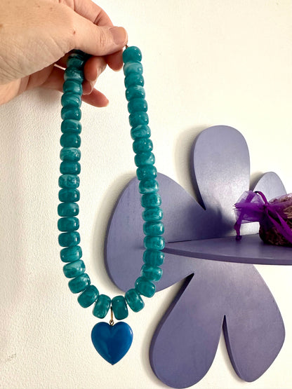 Collier avec coeur CLAUDIE - Camilmari Bijoux - Vert intense marbré