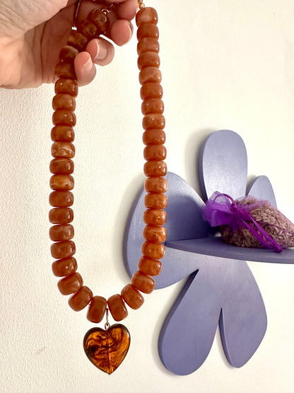 Collier avec coeur CLAUDIE - Camilmari Bijoux - Vert intense marbré