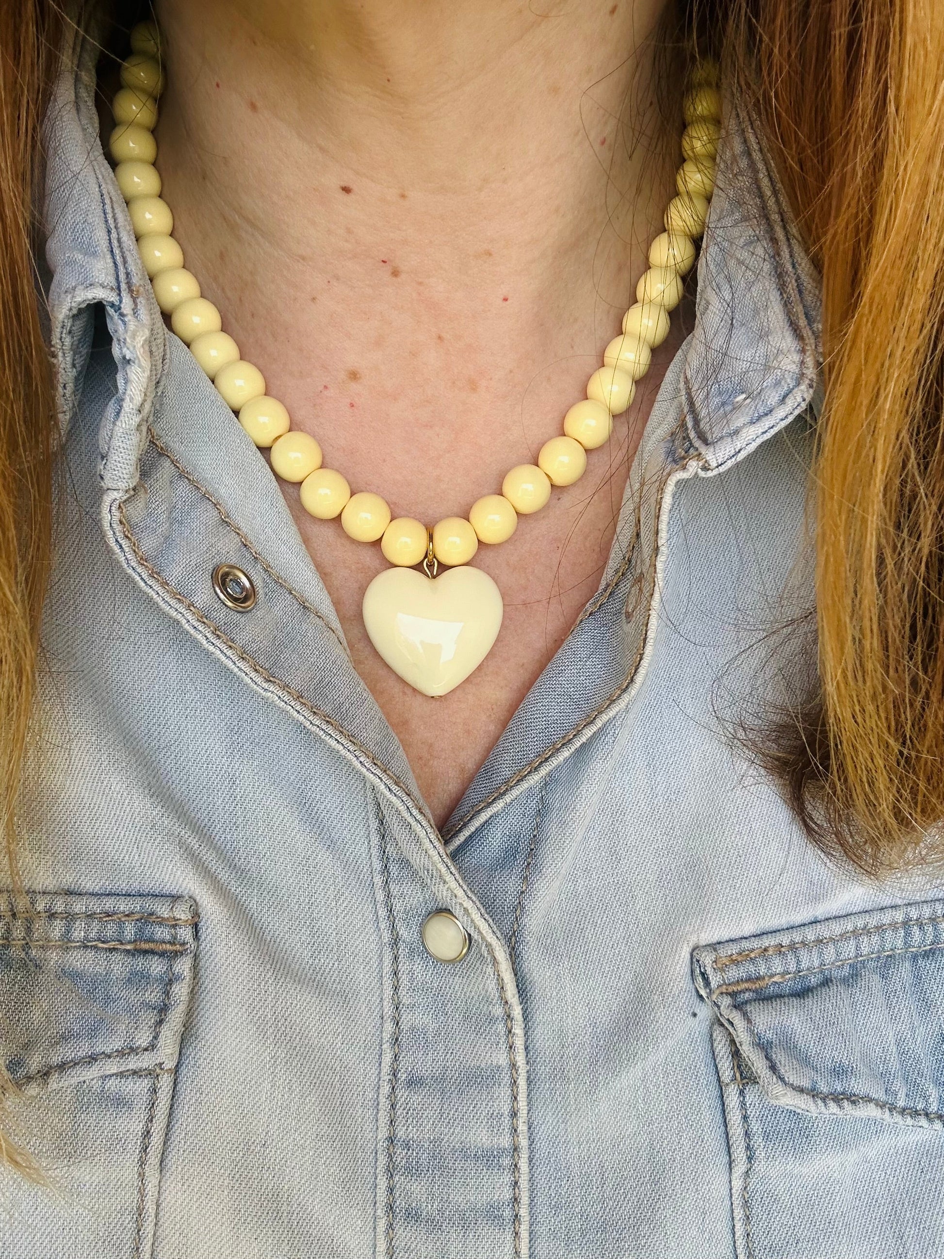 Collier avec un cœur ODETTE - Camilmari Bijoux - Jaune grand coeur écru