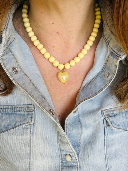 Collier avec un cœur ODETTE - Camilmari Bijoux - Jaune petit coeur jaune