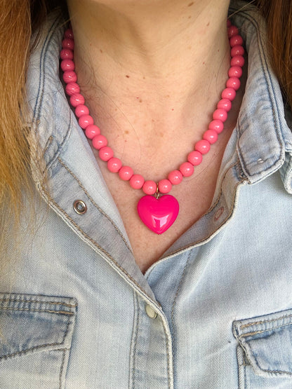 Collier avec un cœur ODETTE - Camilmari Bijoux - Rose grand coeur rose fuchsia