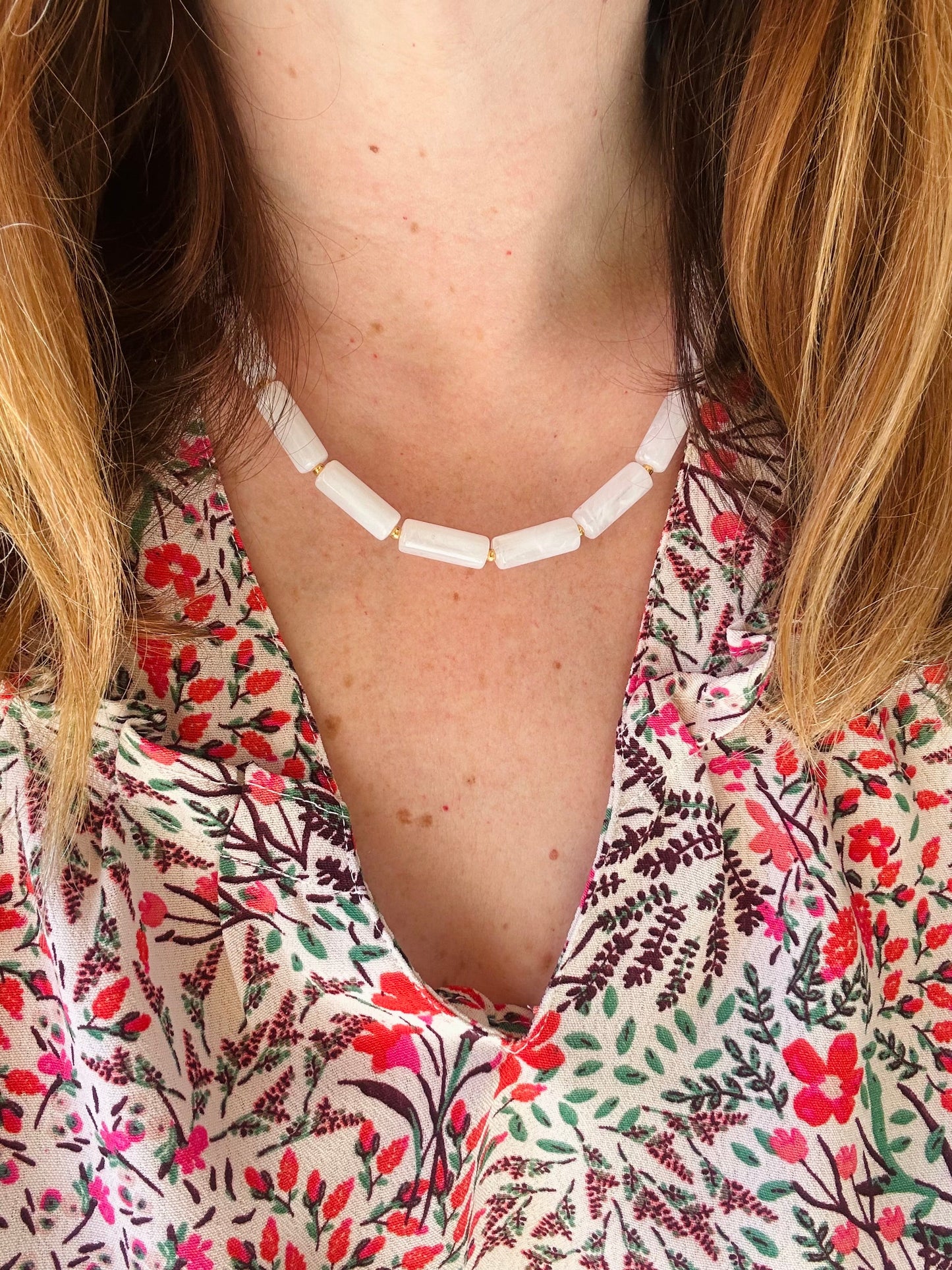 Collier blanc fantaisie LUDIVINE - Camilmari Bijoux - 