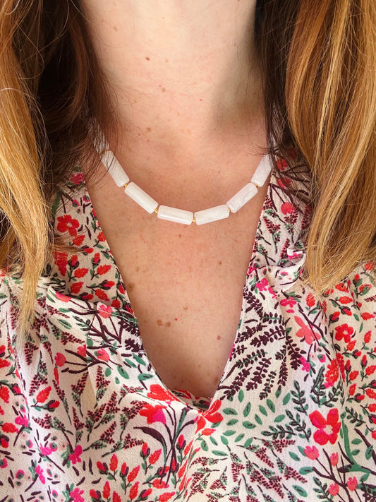 Collier blanc fantaisie LUDIVINE - Camilmari Bijoux - 