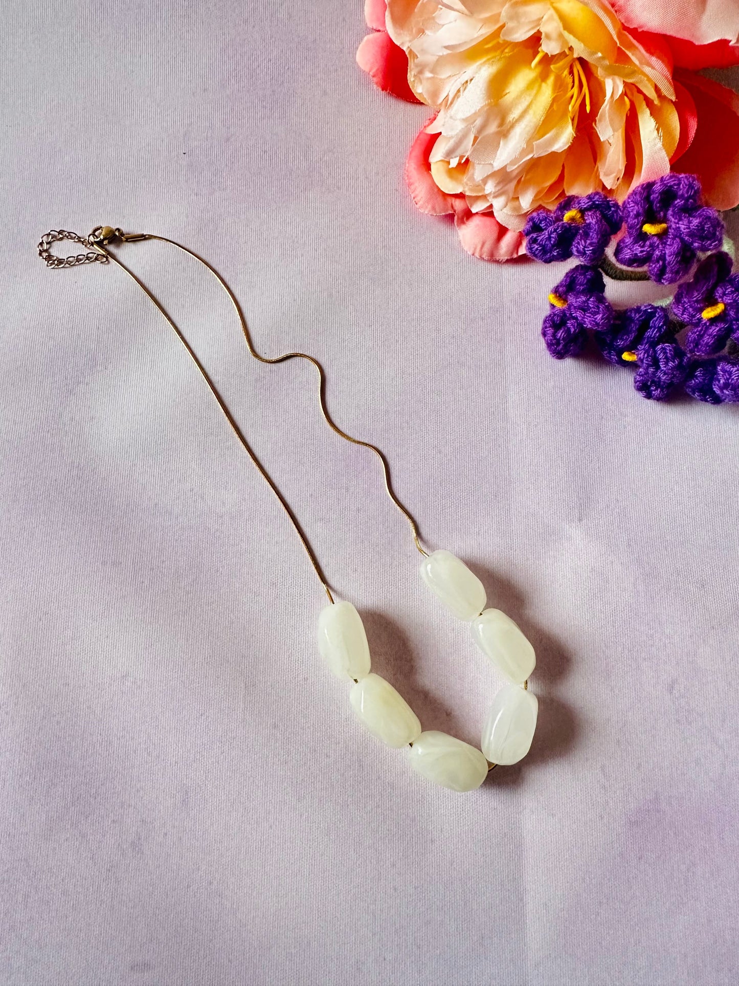 Collier chaine et perles MELIE - Camilmari Bijoux - Beige écru
