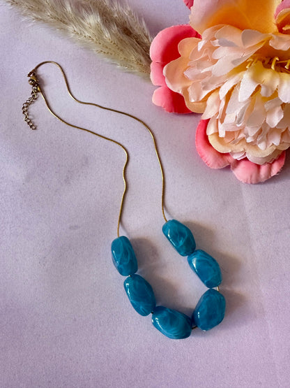 Collier chaine et perles MELIE - Camilmari Bijoux - Bleu canard