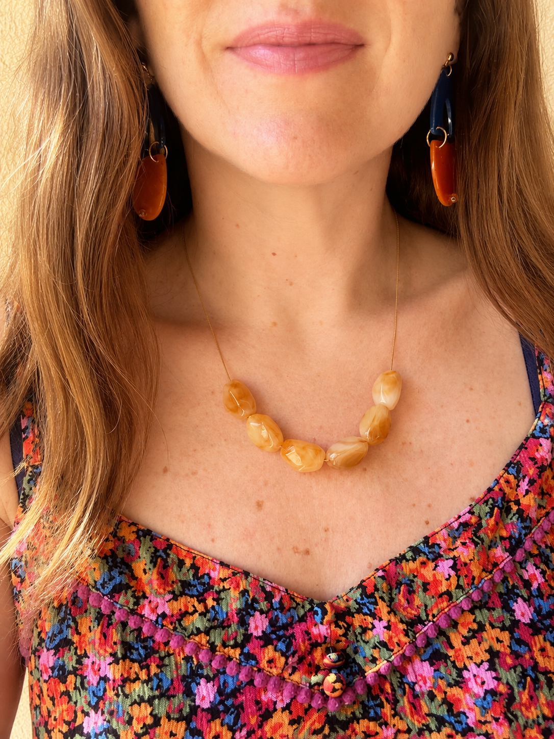 Collier chaine et perles MELIE - Camilmari Bijoux - Jaune ocre
