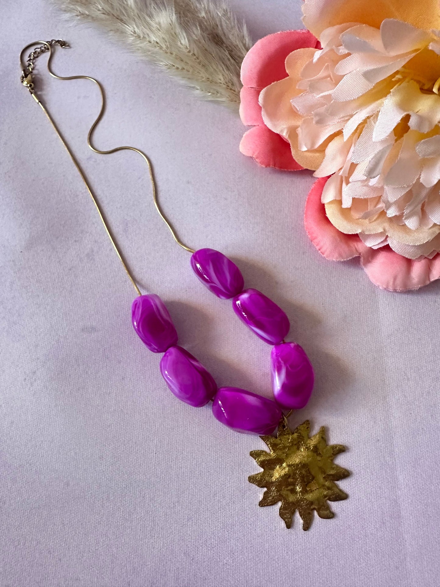 Collier chaine et perles MELIE - Camilmari Bijoux - Violet framboise