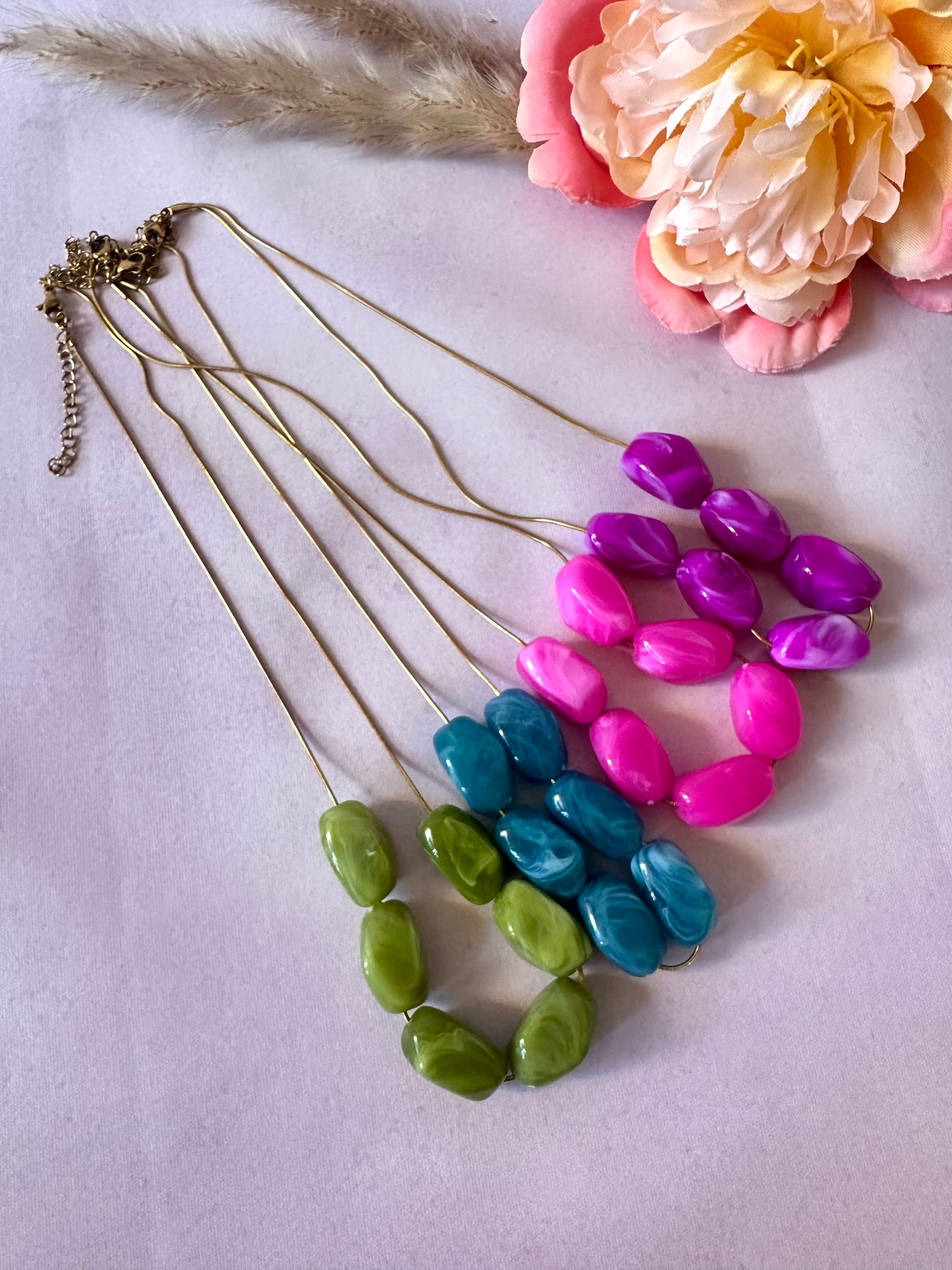 Collier chaine et perles MELIE - Camilmari Bijoux - Violet framboise