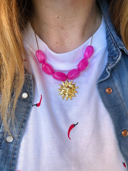 Collier chaine et perles MELIE - Camilmari Bijoux - Violet framboise