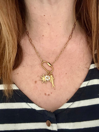 Collier charms acier inoxydable CLEA - Camilmari Bijoux - Breloques poisson fleur soleil