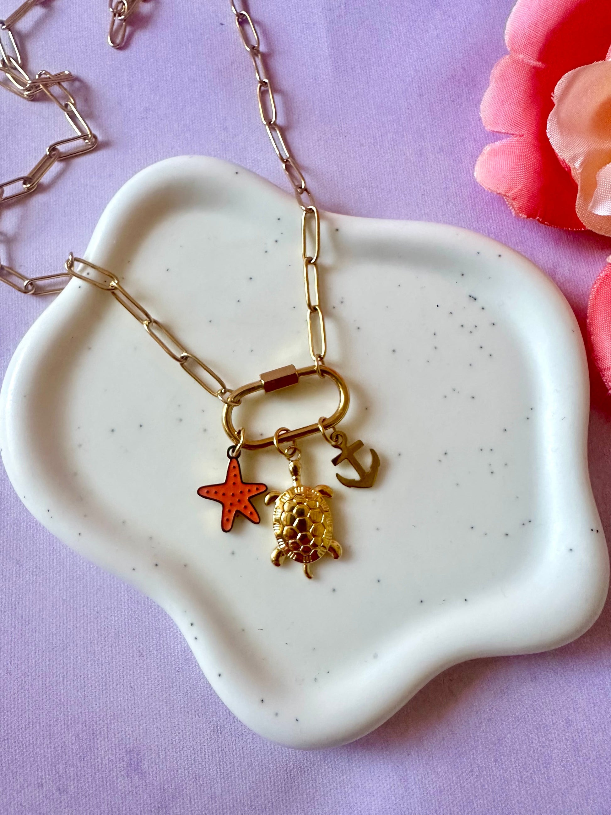 Collier charms acier inoxydable CLEA - Camilmari Bijoux - Breloques tortue ancre étoile de mer