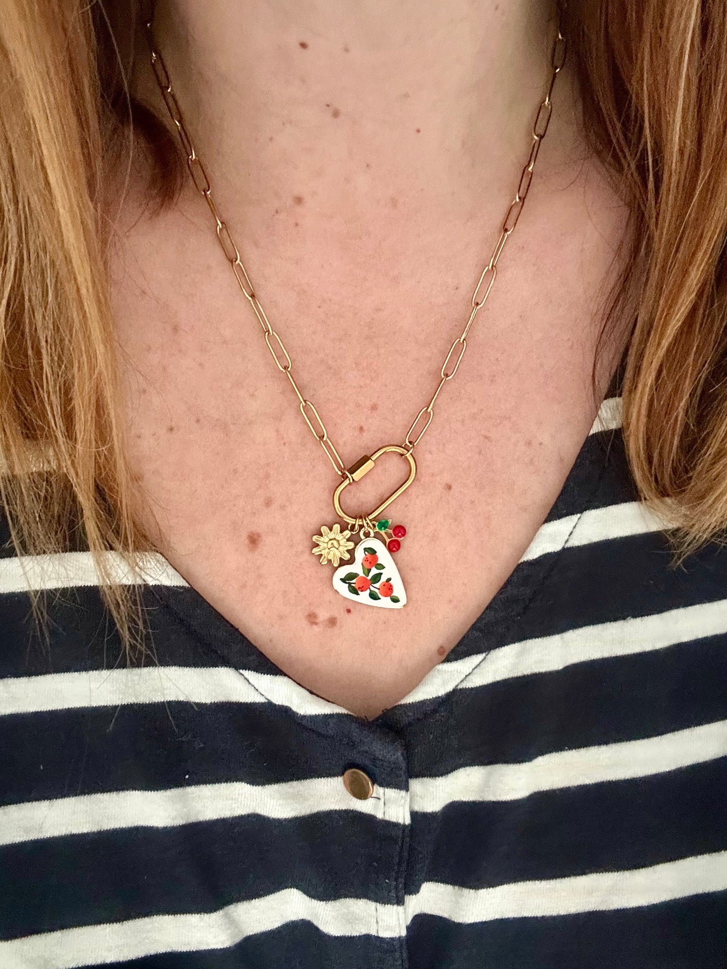 Collier charms acier inoxydable CLEA - Camilmari Bijoux - Médaillon coeur oranges