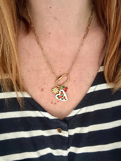 Collier charms acier inoxydable CLEA - Camilmari Bijoux - Médaillon coeur oranges