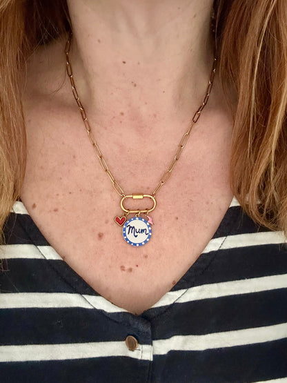 Collier charms acier inoxydable CLEA - Camilmari Bijoux - Médaillon Mum bleu