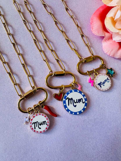 Collier charms acier inoxydable CLEA - Camilmari Bijoux - Médaillon Mum bleu