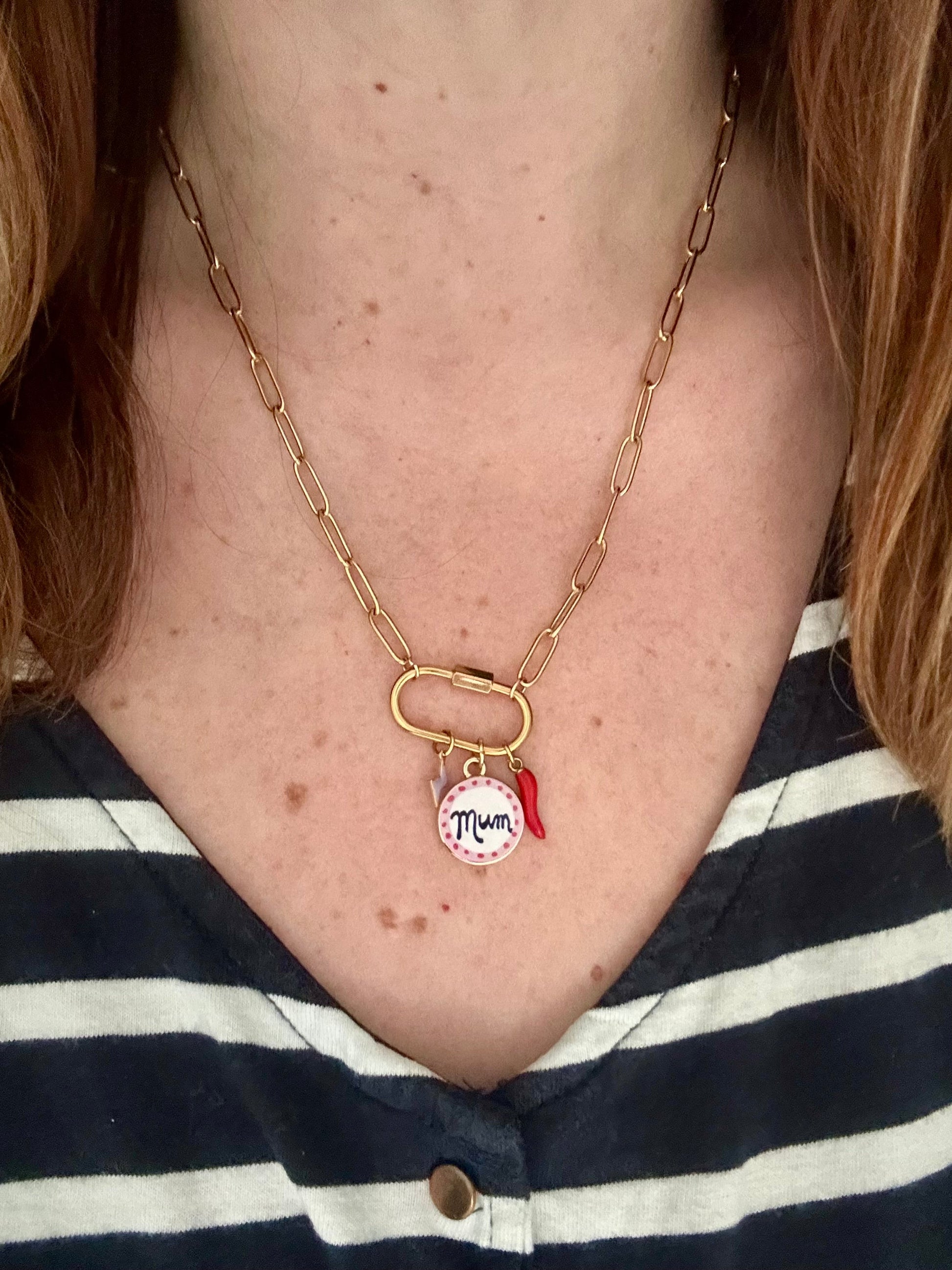 Collier charms acier inoxydable CLEA - Camilmari Bijoux - Médaillon Mum rose et rouge