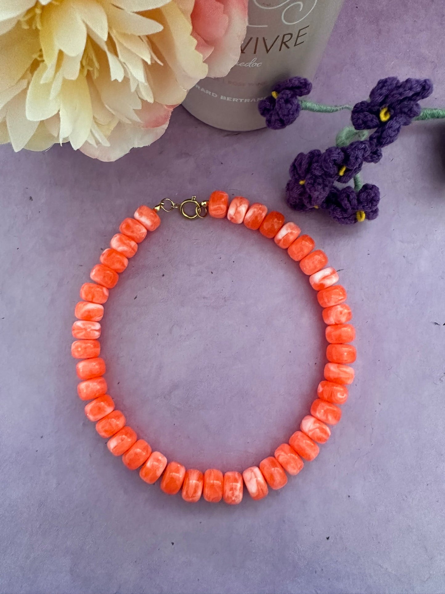 Collier CLAUDIA – Collier de perles coloré et moderne - Camilmari Bijoux - Corail marbré