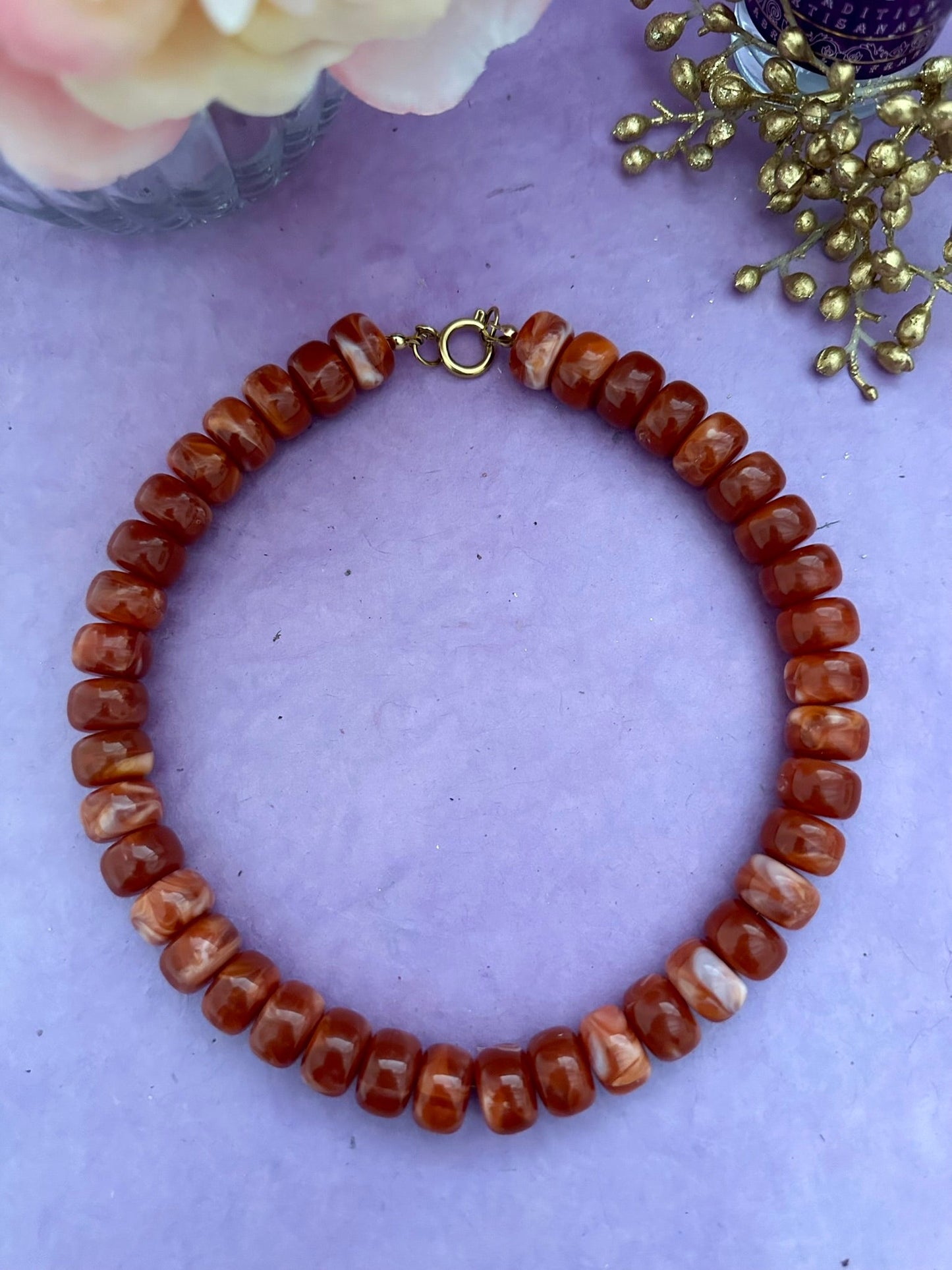 Collier CLAUDIA – Collier de perles coloré et moderne - Camilmari Bijoux - Brique Terracotta marbré