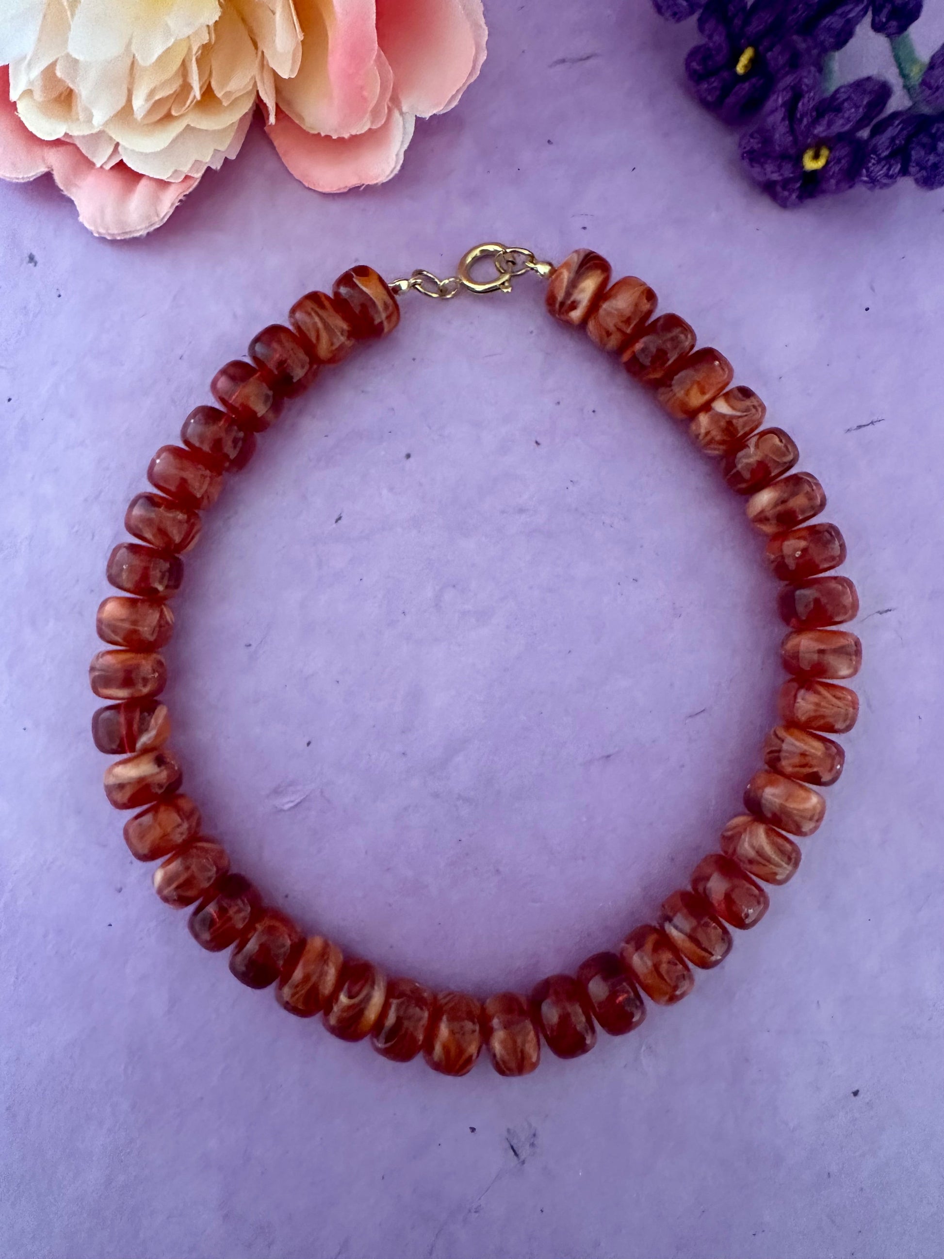 Collier coloré CLAUDIA en acrylique - Camilmari Bijoux - Brique Terracotta marbré