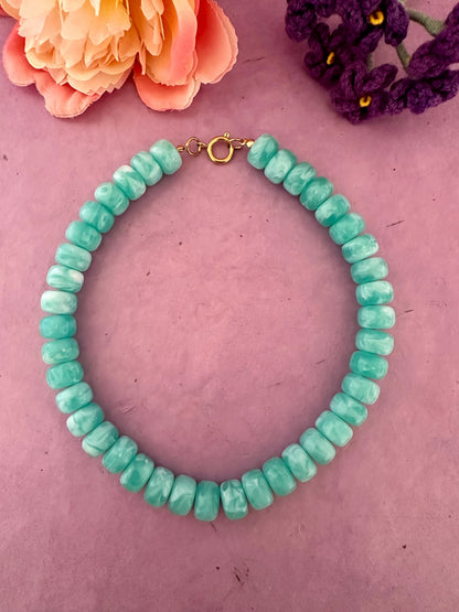 Collier coloré CLAUDIA en acrylique - Camilmari Bijoux - Turquoise marbré