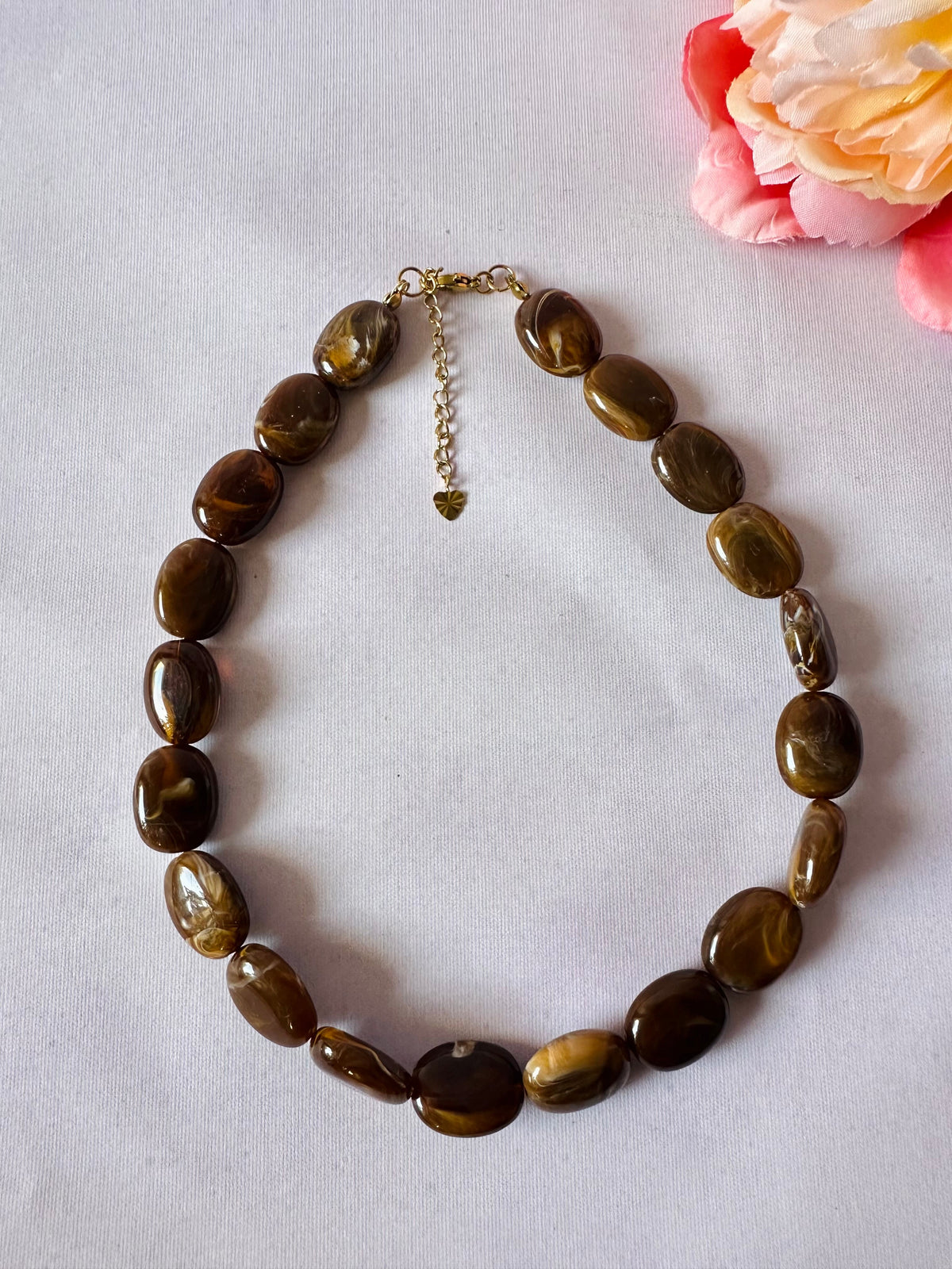Collier coloré perles ovales OLIVIA - Camilmari Bijoux - Marron chocolat