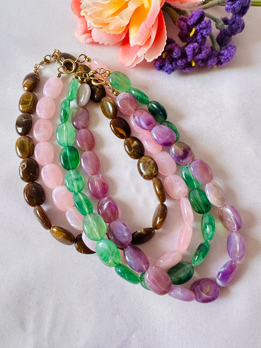 Collier coloré perles ovales OLIVIA - Camilmari Bijoux - Rouge bordeaux
