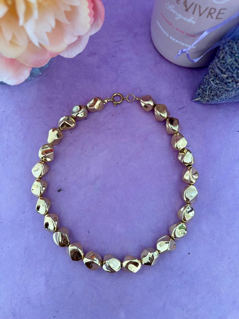 Collier de perles dorées torsadées en acrylique brillant DAPHNÉ - Camilmari Bijoux - 