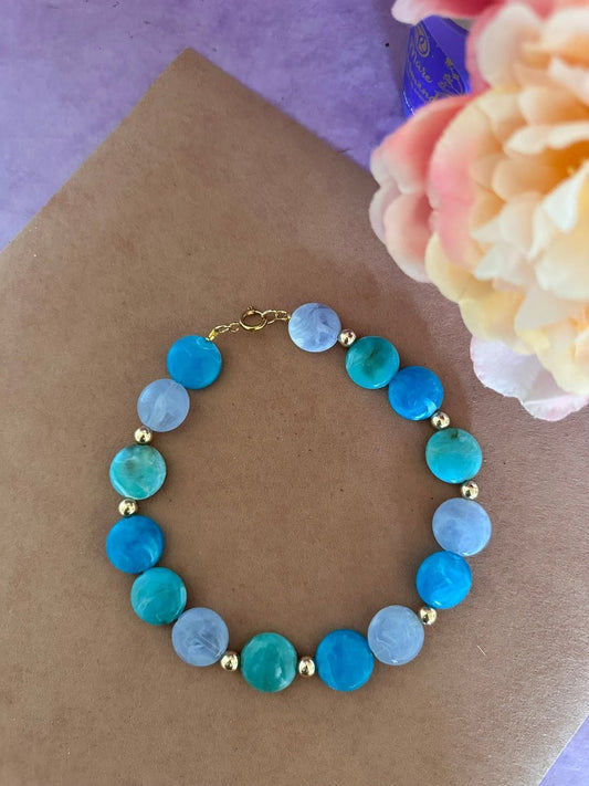 Collier de perles multicolores MARLÈNE – Bijou coloré fait main – Camaïeux de bleu - Camilmari Bijoux - 